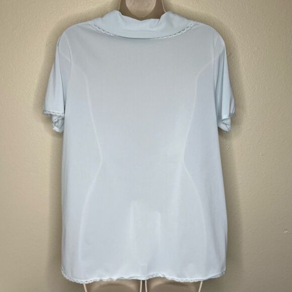 Vintage 80s Shadowline Pajama Top Light Blue Lace Trim Button Up Women Medium - Picture 6 of 13